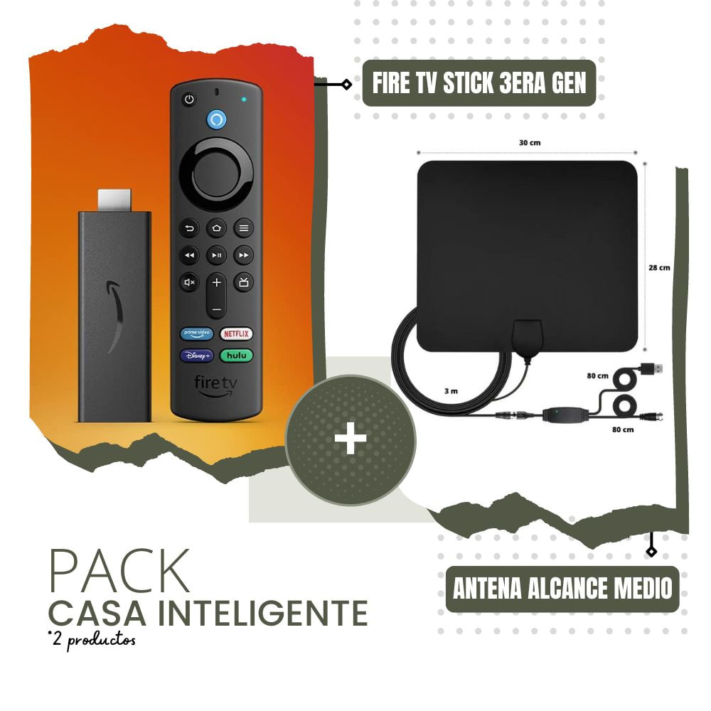 Pack Casa Inteligente Fire TV Stick 3era Gen + Antena Medio Alcance
