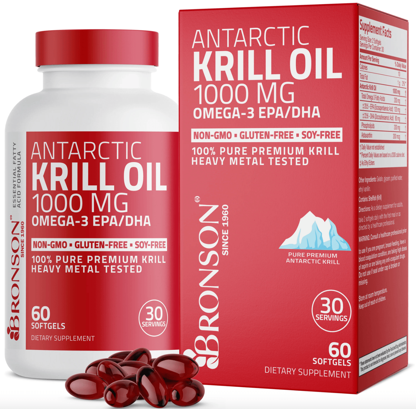 Suplemento Antarctic Krill Oil Bronson Vitamins 1000 mg Omega3 EPA DHA 60 Cápsulas