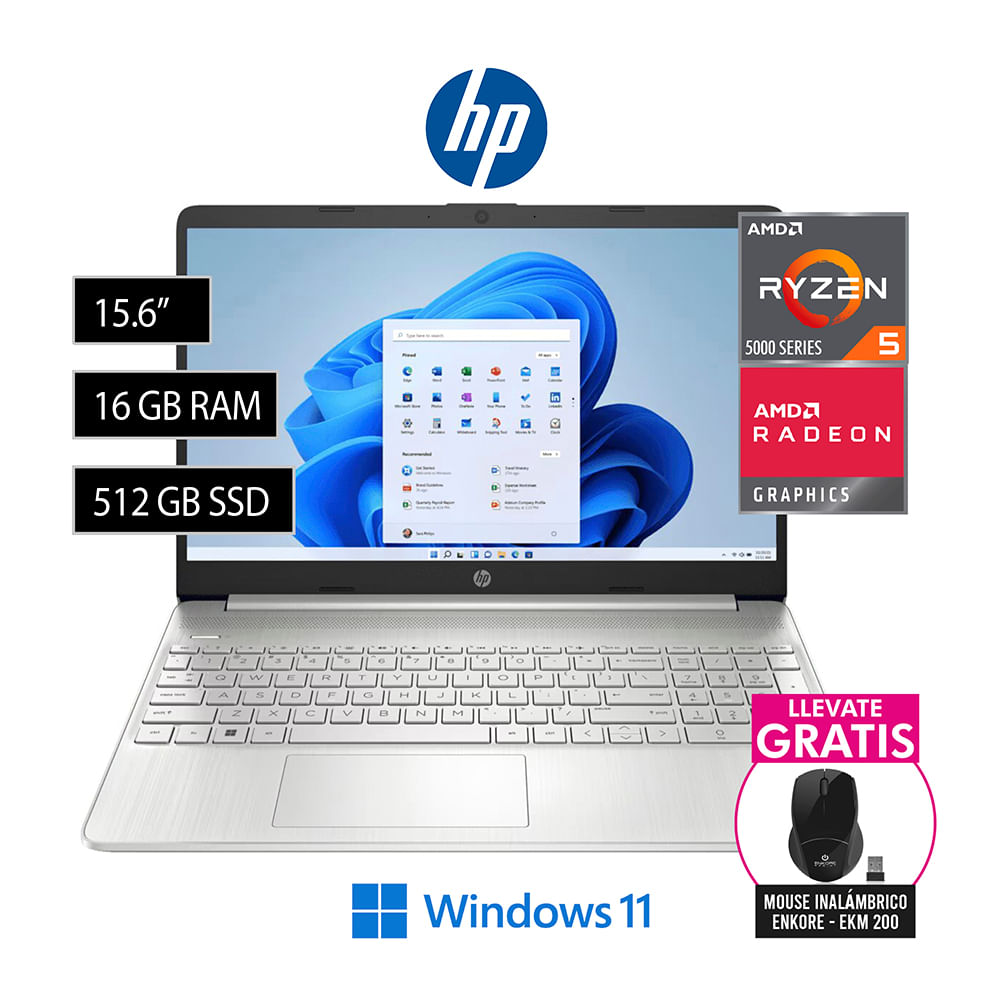 Laptop HP 15-EF2501LA 15.6" AMD Ryzen 5 5500U 16GB 512GB SSD