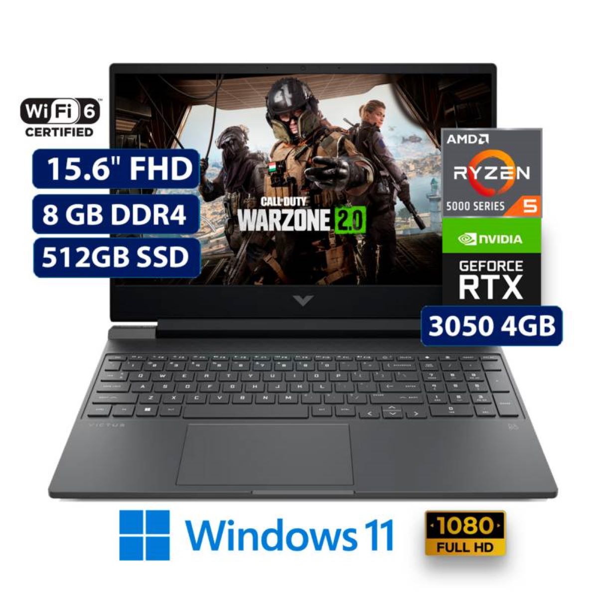 Laptop HP Victus 15-FB0103LA RYZEN5 5600H FHD 8GB 512GB SSD 15.6" RTX 3050 4GB Windows 11