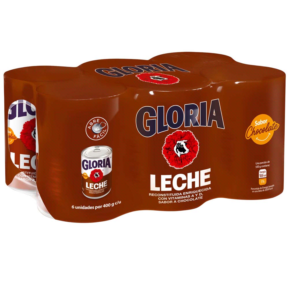 Leche Reconstituida GLORIA Sabor a Chocolate Lata 400g Paquete 6un