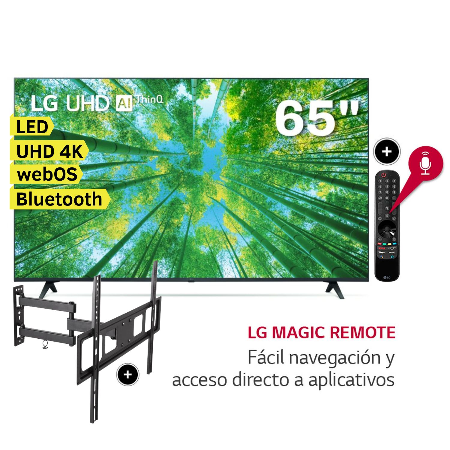 Televisor LG LED Smart TV 65" Ultra HD 4K ThinQ AI 65UQ7950PSB + Rack Giratorio