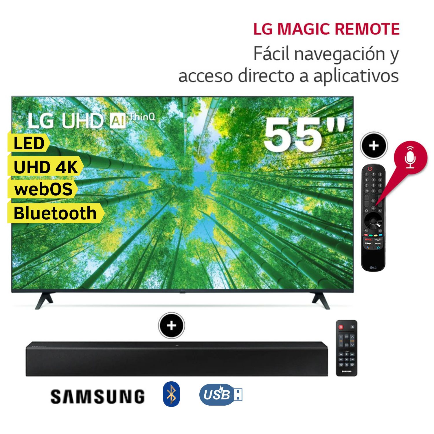 Televisor LG LED Smart TV 55" Ultra HD 4K ThinQ AI 55UQ7950PSB + Soundbar HW-T400