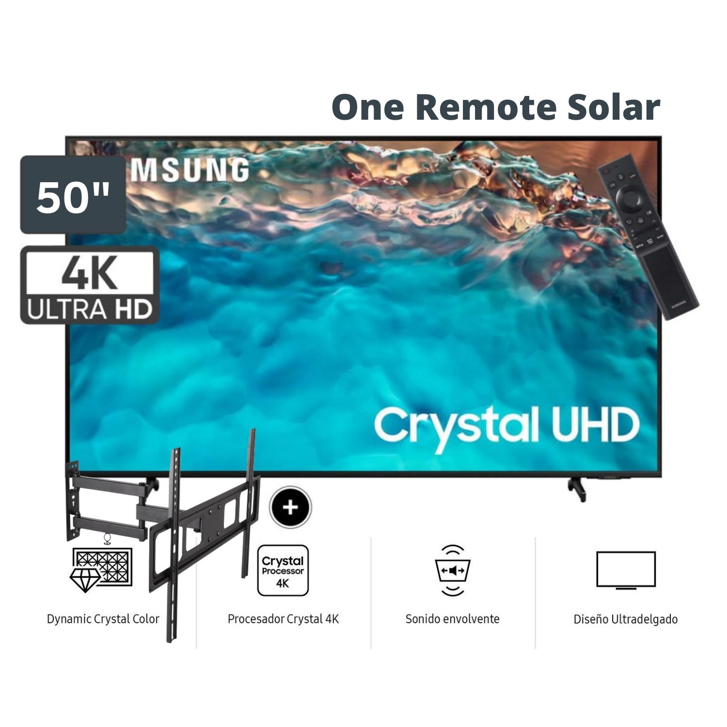Televisor Samsung 50" LED Smart TV Crystal Ultra HD 4K UN50BU8000GXPE + Rack Giratorio