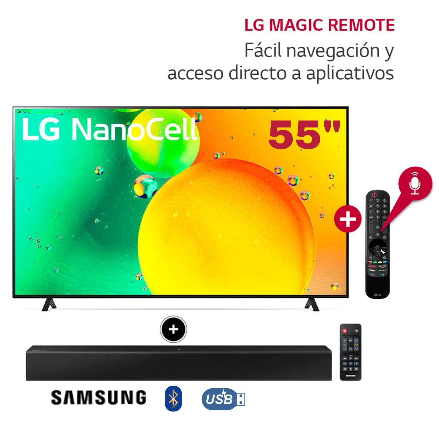 Televisor LG 55" NanoCell Ultra HD 4K ThinQ AI 55NANO75SQA + Soundbar HW-T400