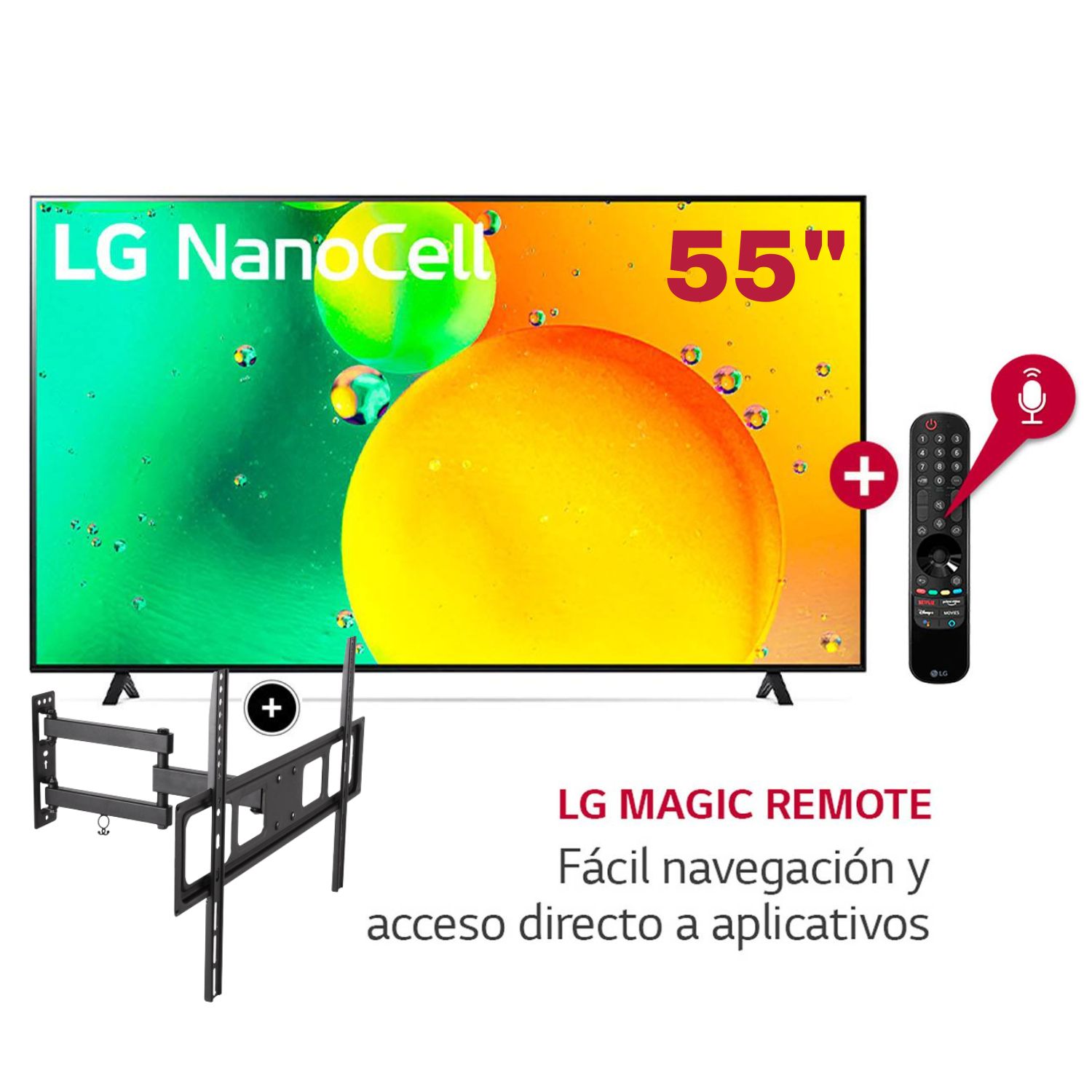 Televisor LG 55" NanoCell Ultra HD 4K ThinQ AI 55NANO75SQA + Rack Giratorio