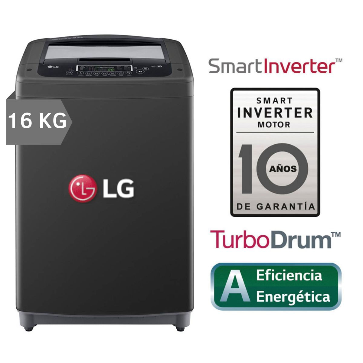 Lavadora LG 16 Kg Smart Inverter con TurboDrum WT16BPB Negro Claro