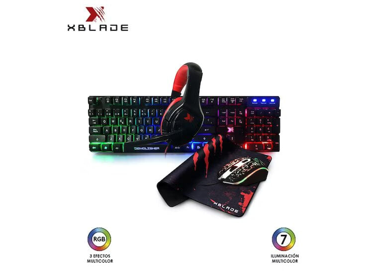 Teclado Xblade Gaming + Mouse + Audifono + Pad Demolisher kit 4 en 1