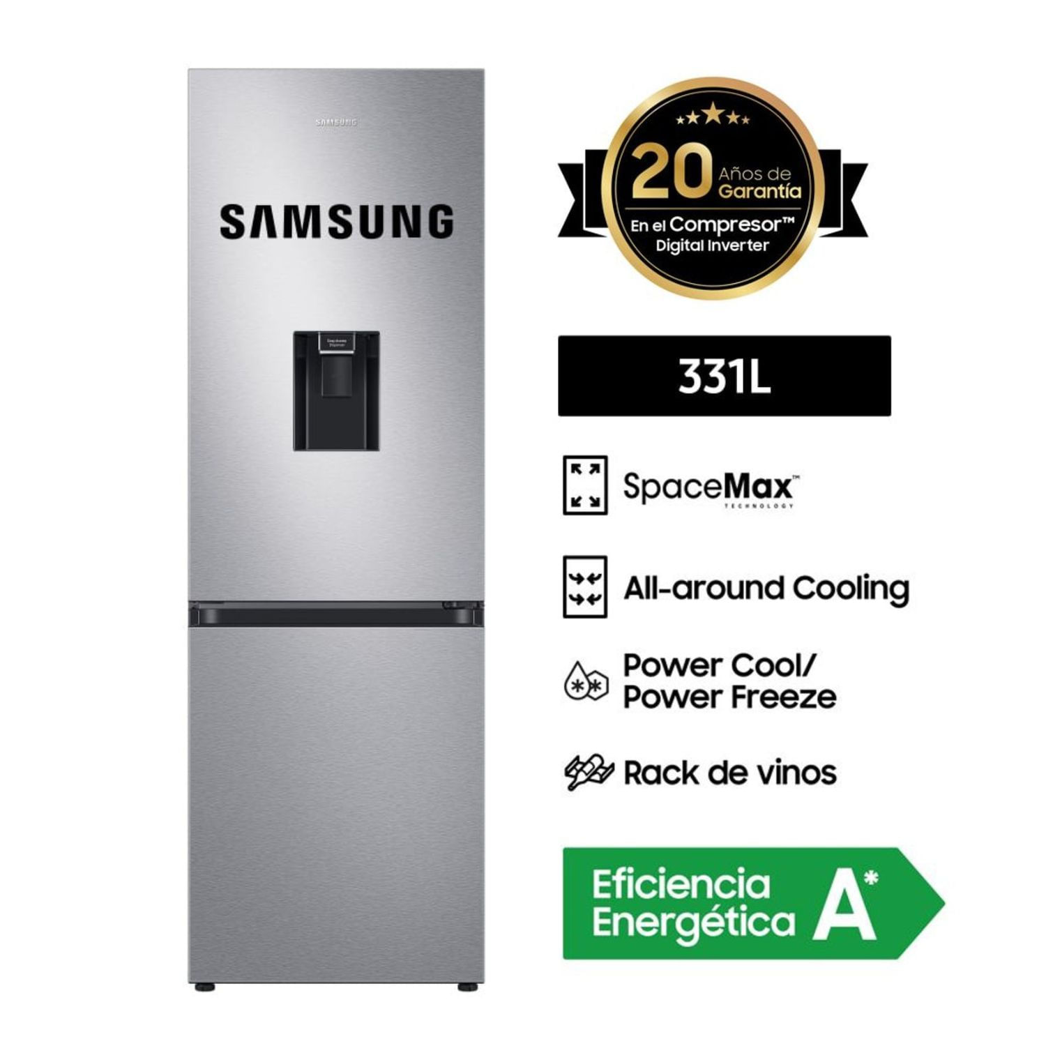 Refrigeradora Samsung Bottom Freezer RB34T632FSA 331 Litros - Grafito metálico