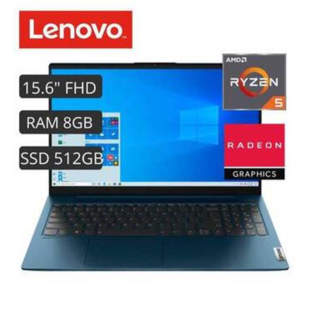 Laptop Lenovo Ryzen 5-5500U Ram 8GB SSD 512GB Pantalla 15.6 FHD Mouse de Regalo