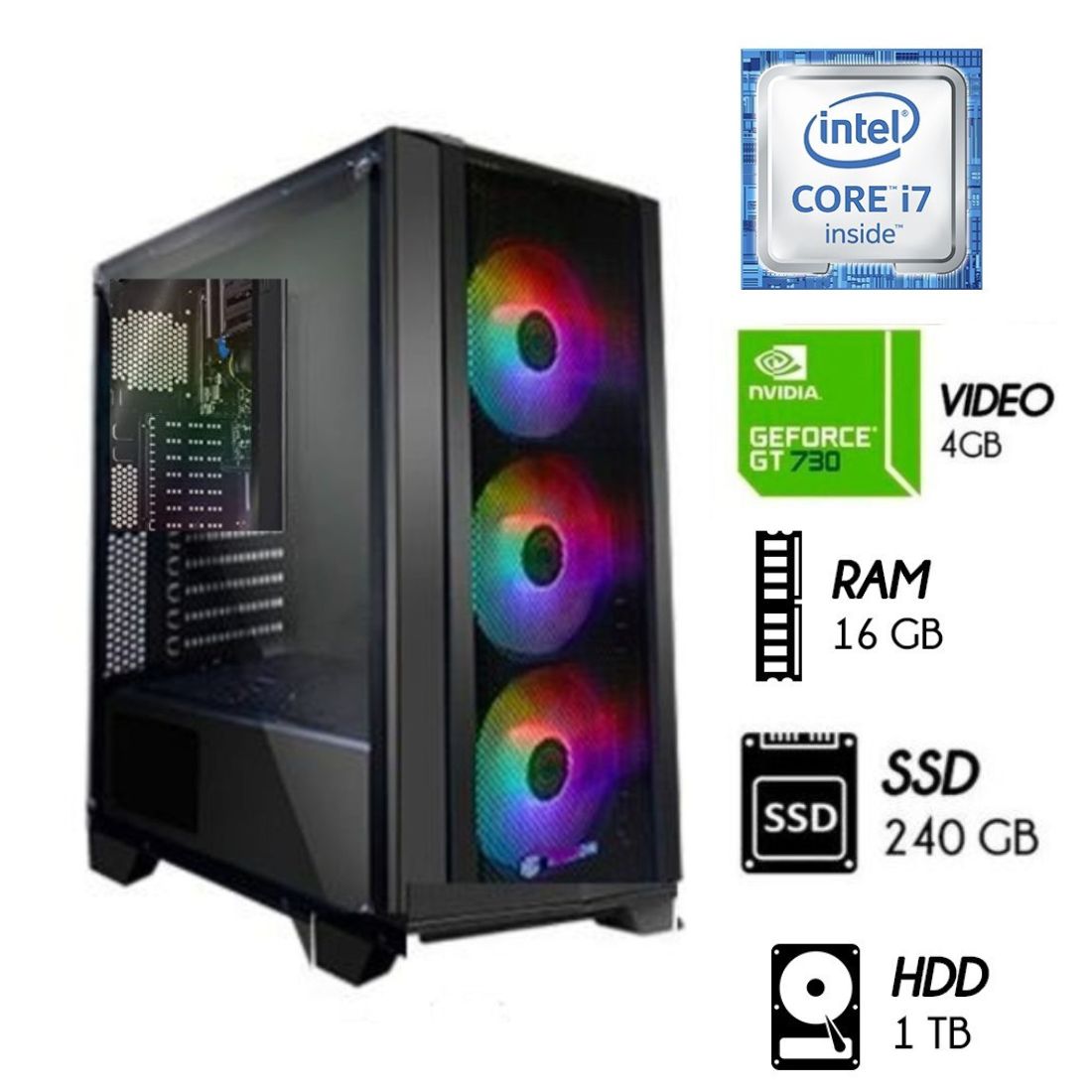 Computadora PC Gamer Intel Core i7 3.2Ghz Ram 16GB Disco 1TB Disco SSD 240GB Video GT 4GB Case 550W