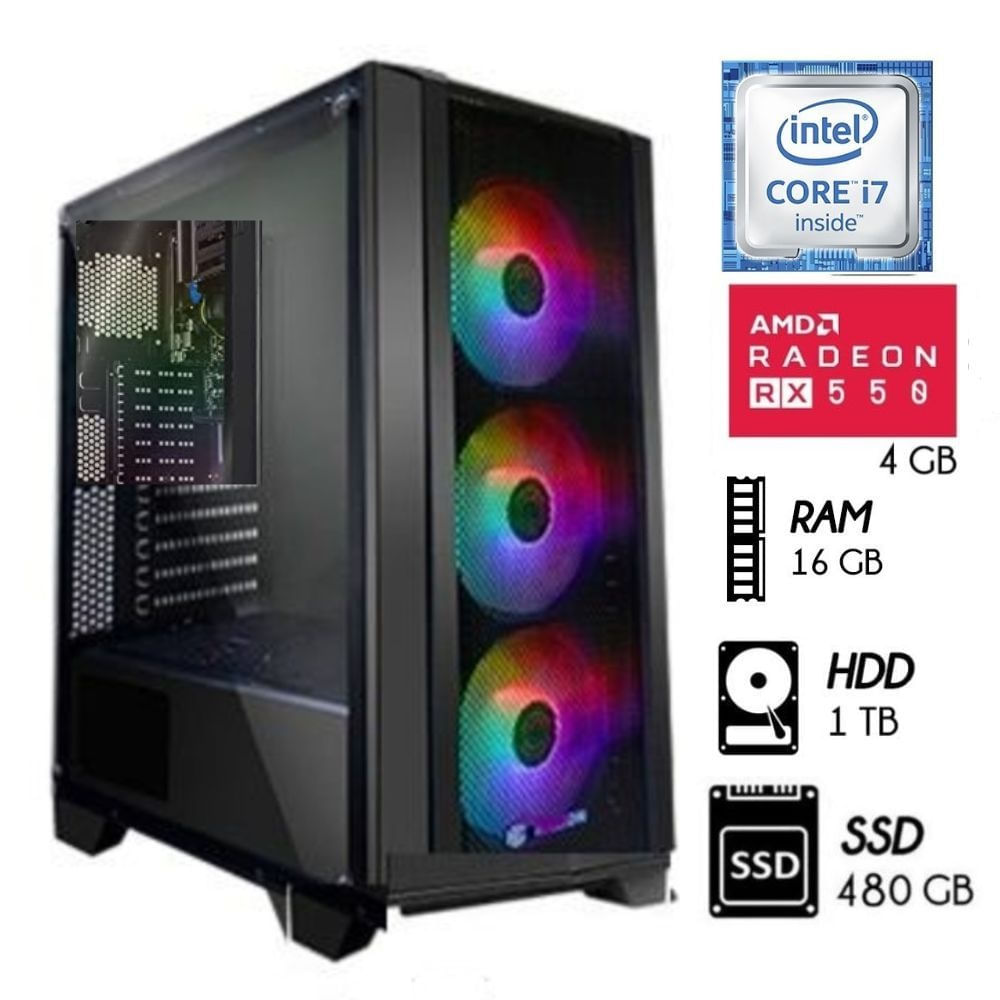 Computadora PC Gamer Intel Core i7 3.2 Ghz Ram 16GB Disco 1TB+Disco SSD 480GB Video RX 550 4GB