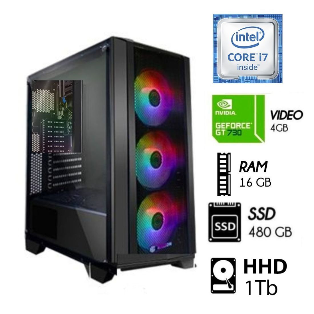 Computadora PC Gamer Intel Core i7 3.2Ghz Ram 16GB Disco 1TB Disco SSD 480GB Video GT 4GB Case 550W