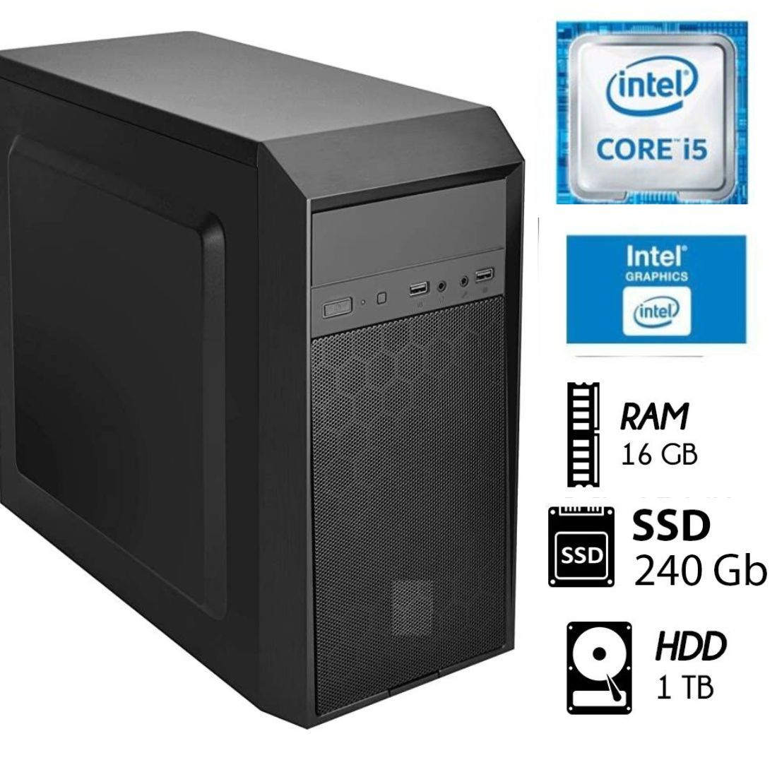 Computadora PC Intel Core i5 3.2 Ghz Ram 16GB Disco 1TB Disco SSD 240GB Case 350W