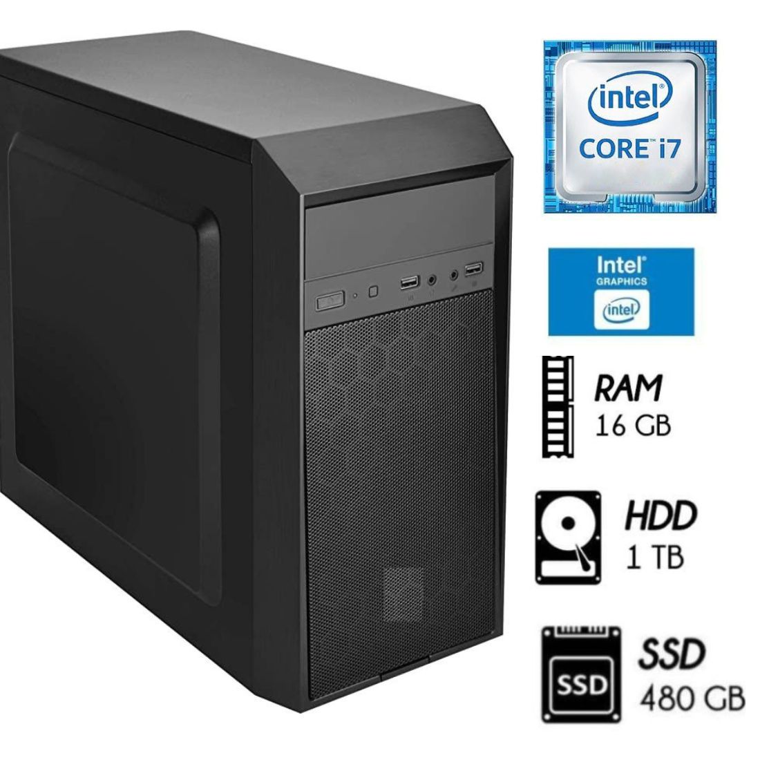 Computadora PC Intel Core i7 3.2 Ghz Ram 16GB Disco 1TB Disco SSD 480GB Case 350W