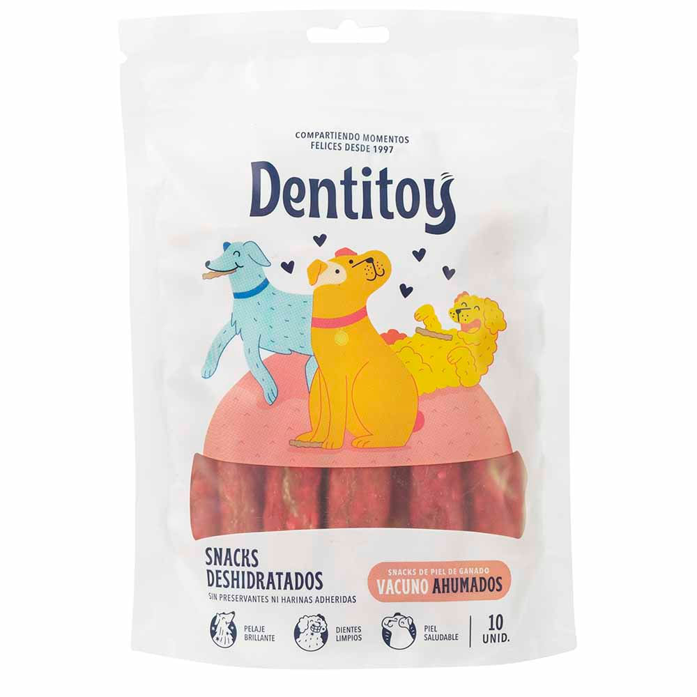 Cuidado y limpieza mascota DENTITOY Cuidado oral para perros carnaza salchicha ahumada sabor a tocino Paquete 9Un