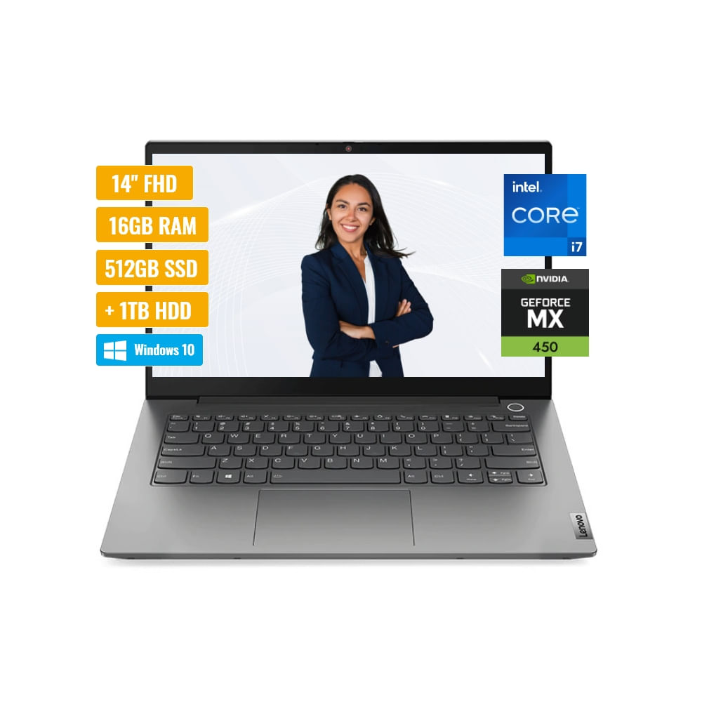 Laptop Lenovo Thinkbook Intel Core i7-1165G7 16GB RAM 512GB SSD y 1TB HDD 2GB MX450 14" Windows 10