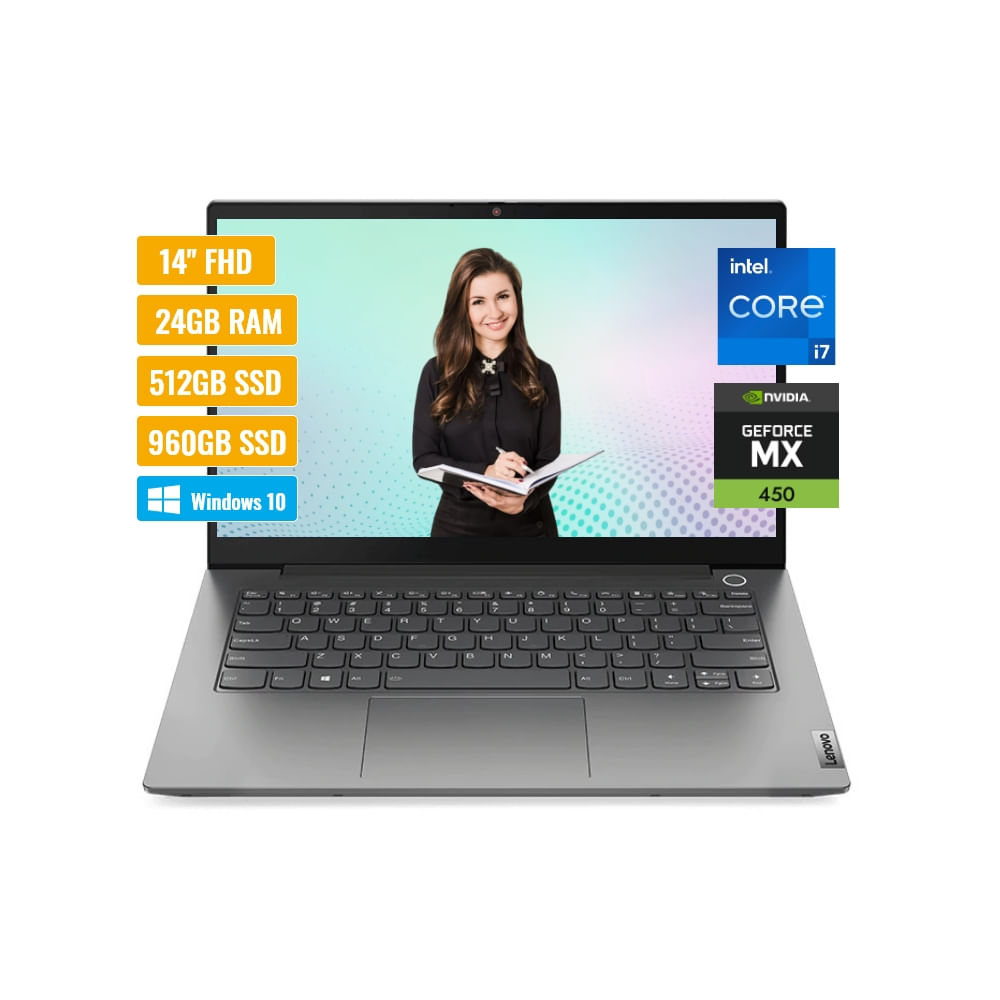Laptop Lenovo Thinkbook Intel Core i7-1165G7 24GB RAM 512GB SSD y 960GB SSD 2GB MX450 14" Windows 10