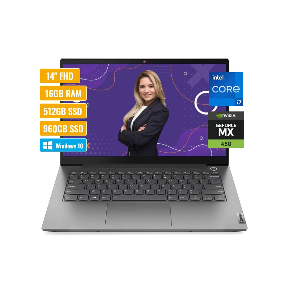Laptop Lenovo Thinkbook Intel Core i7-1165G7 16GB RAM 512GB SSD y 960GB SSD 2GB MX450 14" Windows 10