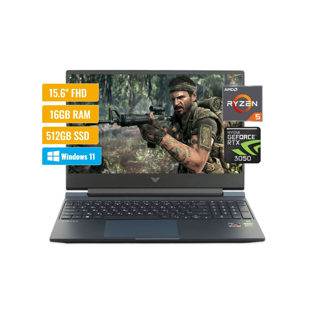 Laptop HP Victus Gaming AMD Ryzen 5 5600H 16GB RAM 512GB SSD 4GB RTX 3050 15.6" FHD Windows 11 Home