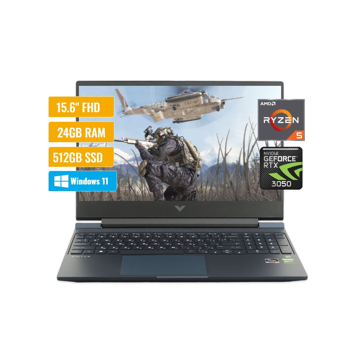 Laptop HP Victus Gaming AMD Ryzen 5 5600H 24GB RAM 512GB SSD 4GB RTX 3050 15.6" FHD Windows 11 Home