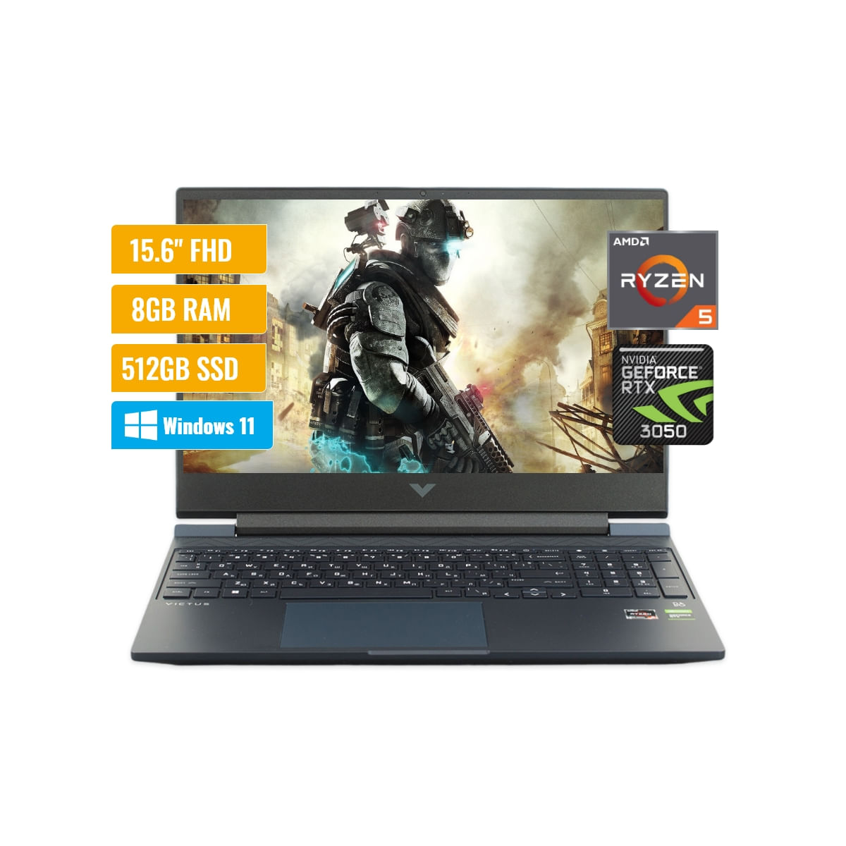 Laptop HP Victus Gaming AMD Ryzen 5 5600H 8GB RAM 512GB SSD 4GB RTX 3050 15.6" FHD Windows 11 Home