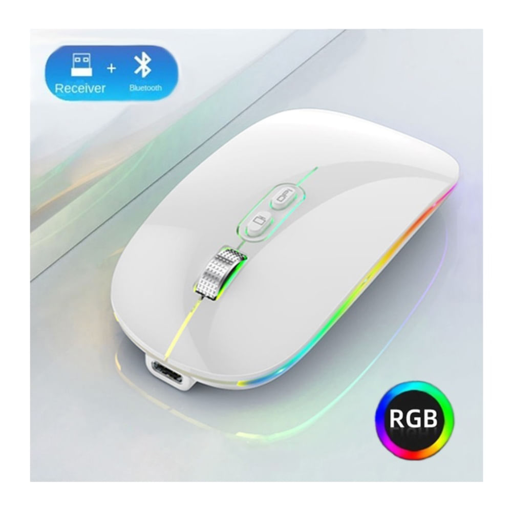 Mouse Recargable Bluetooth Dual Carga Tipo C RGB Led Gamer - BLANCO