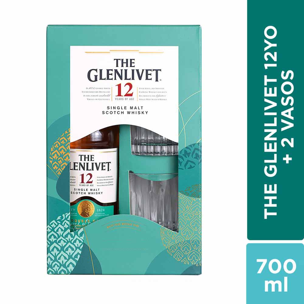 Whisky THE GLENLIVET 12 Años Botella 700ml + 2 Vasos
