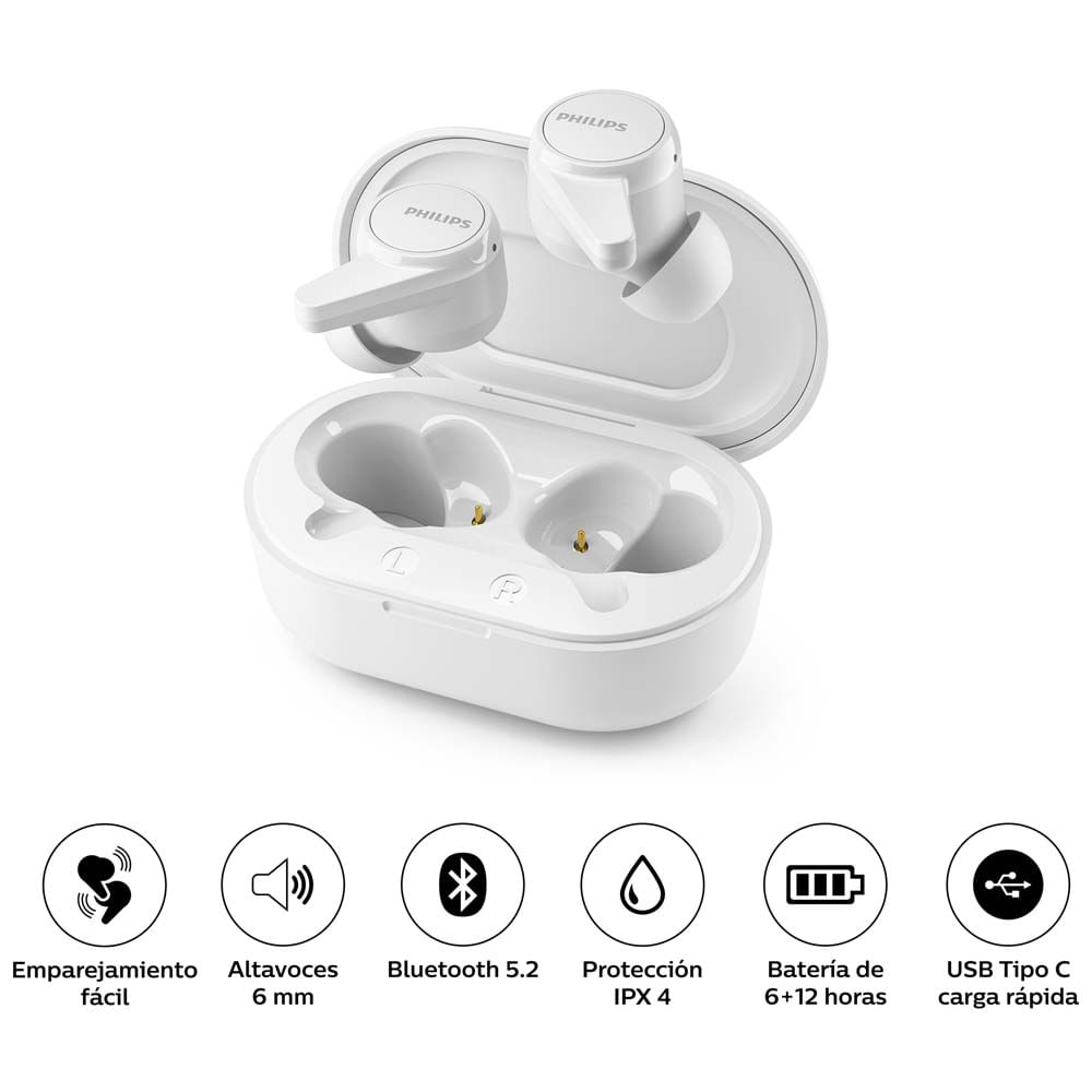 Audífonos In Ear PHILIPS TWS TAT1207WT Bluetooth Blanco
