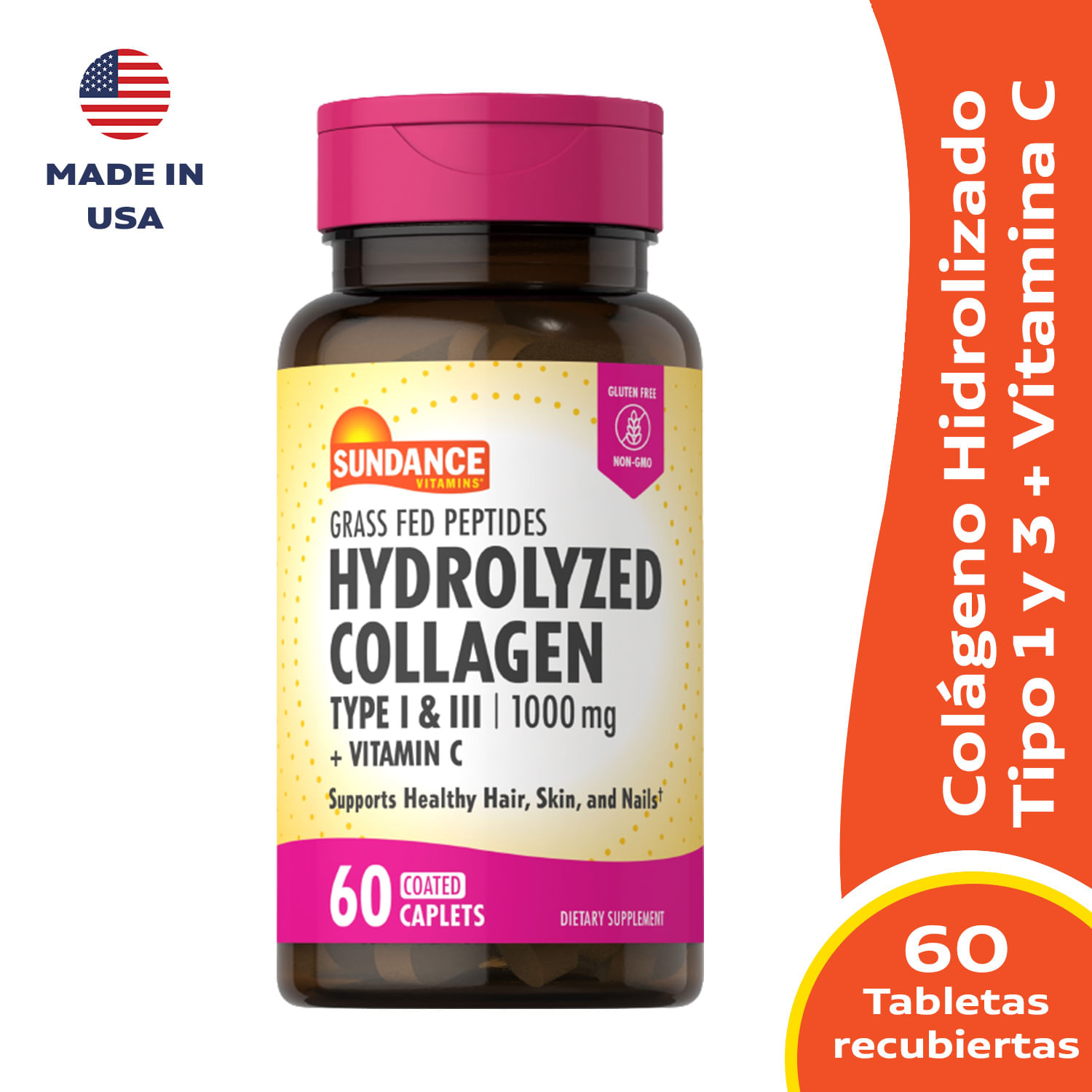 Colágeno Hidrolizado Tipo I y III 1000 MG + Vitamina C Sundance 60 Tabletas