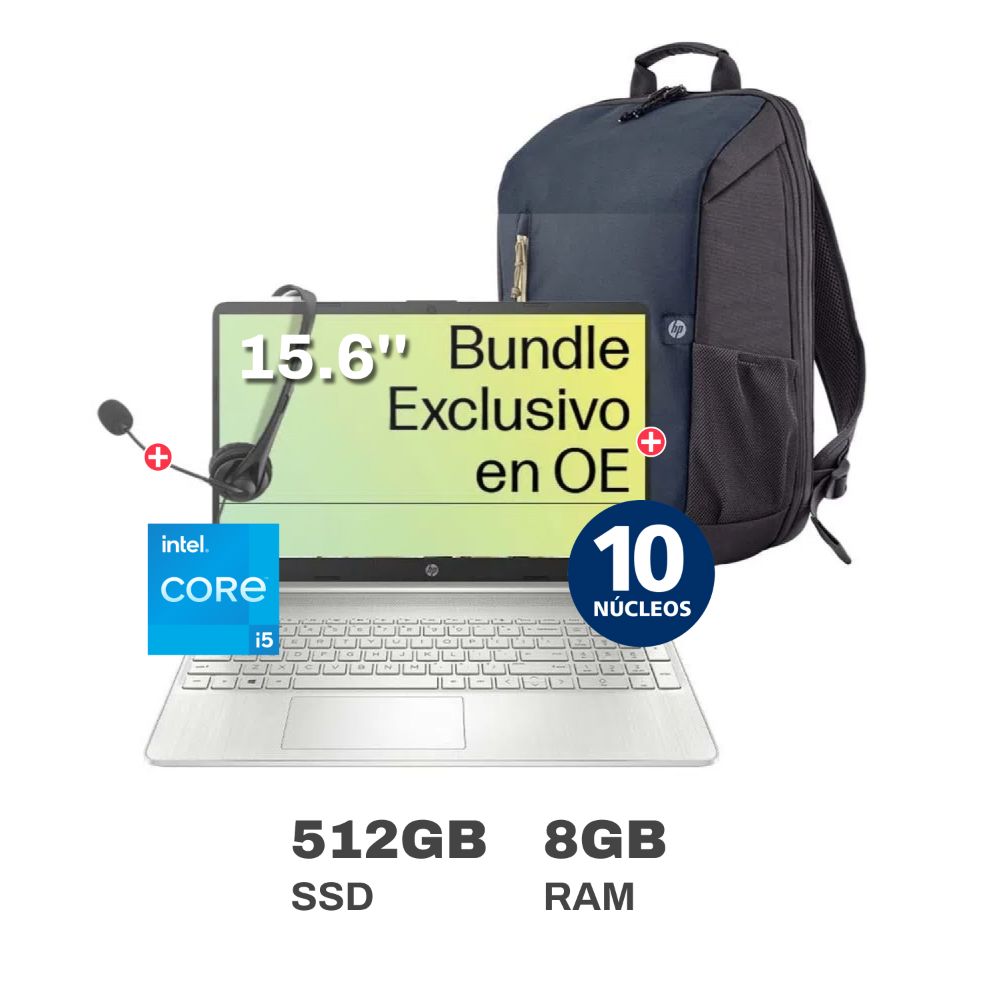 Laptop HP 15-dy5000la Intel Core i5 10 Núcleos 8GB RAM 512GB SSD 15.6" + Mochila + Audífonos