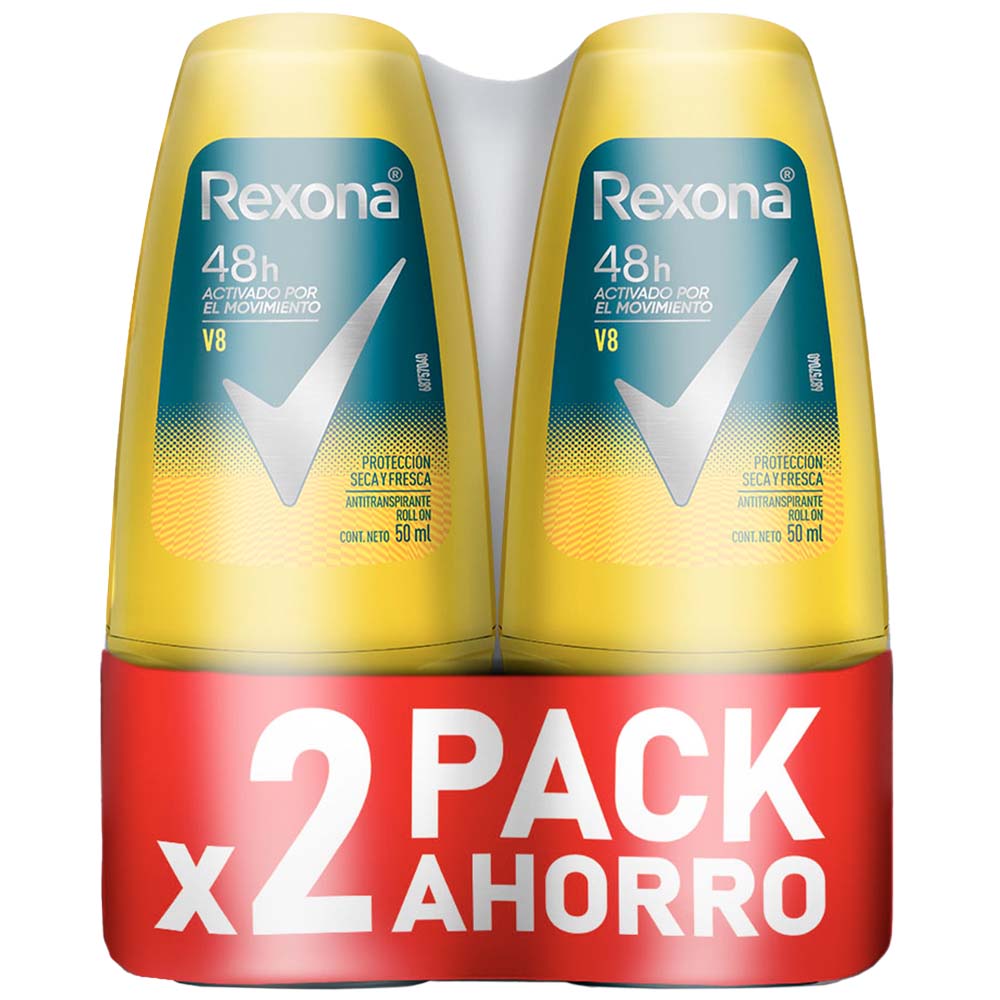 Desodorante en Roll On REXONA Men V8 Frasco 50ml Paquete 2un