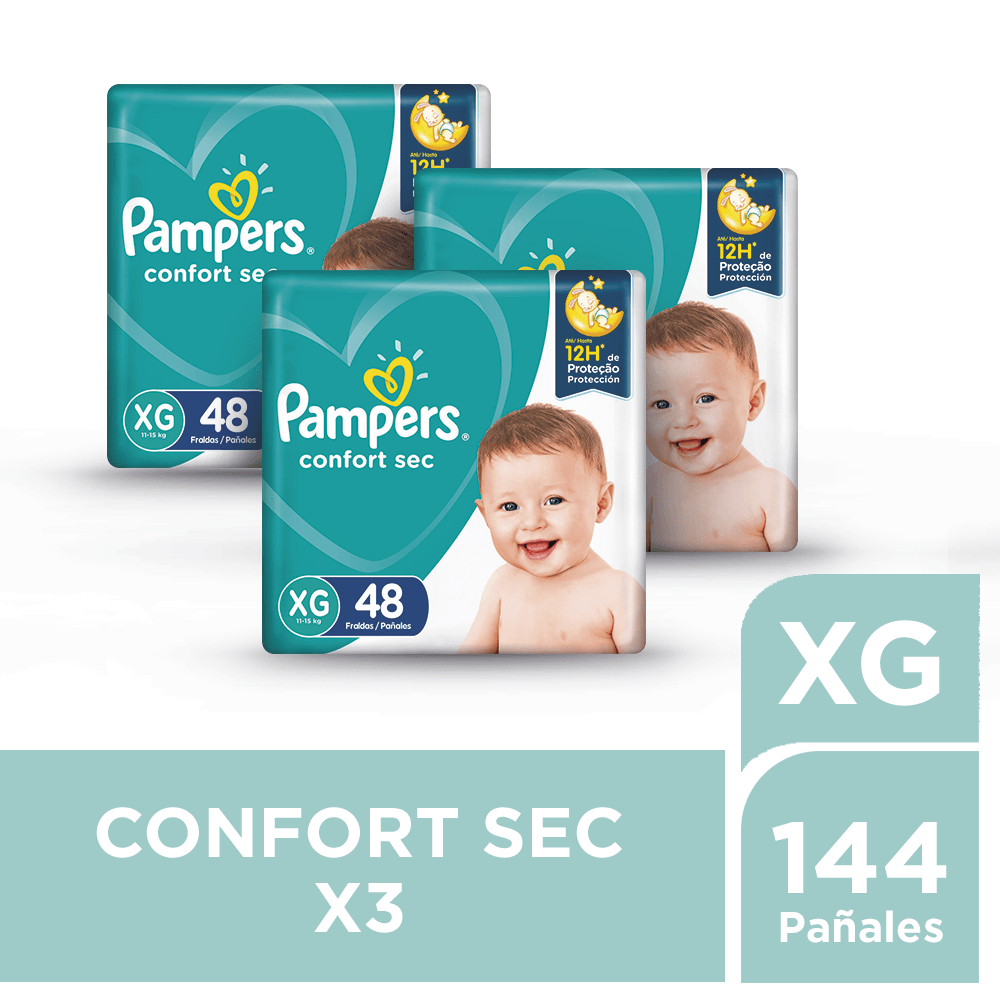 Pack Pañales para Bebé PAMPERS Confort Sec Talla XG 48un Paquete 3un