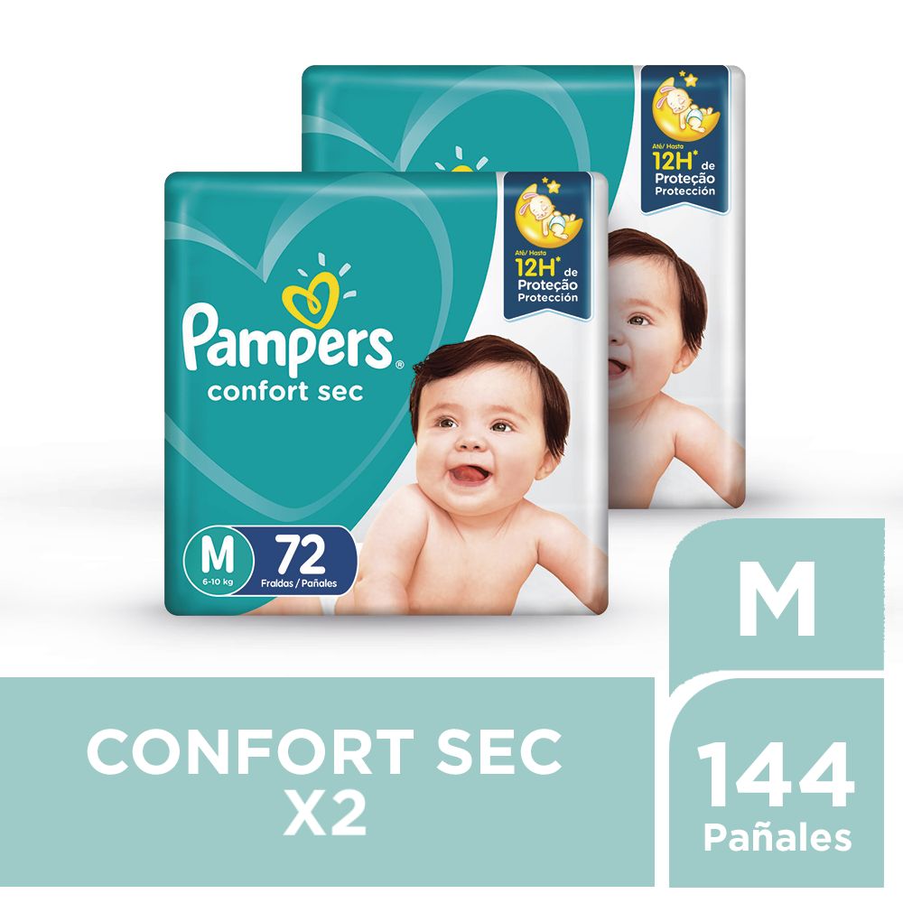 Pack Pañales para Bebé PAMPERS Confort Sec Talla M 72un Paquete 2un