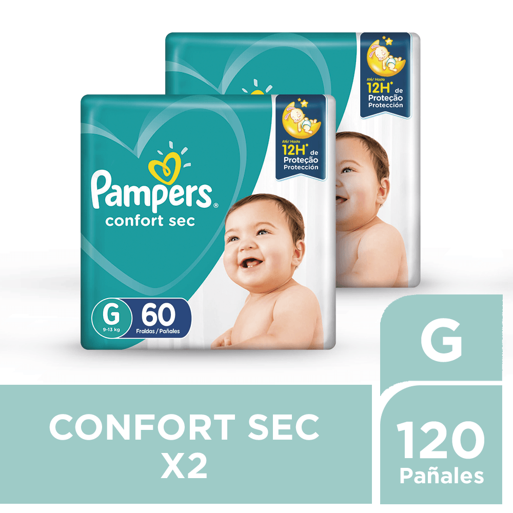 Pack Pañales para Bebé PAMPERS Confort Sec Talla G 60un Paquete 2un