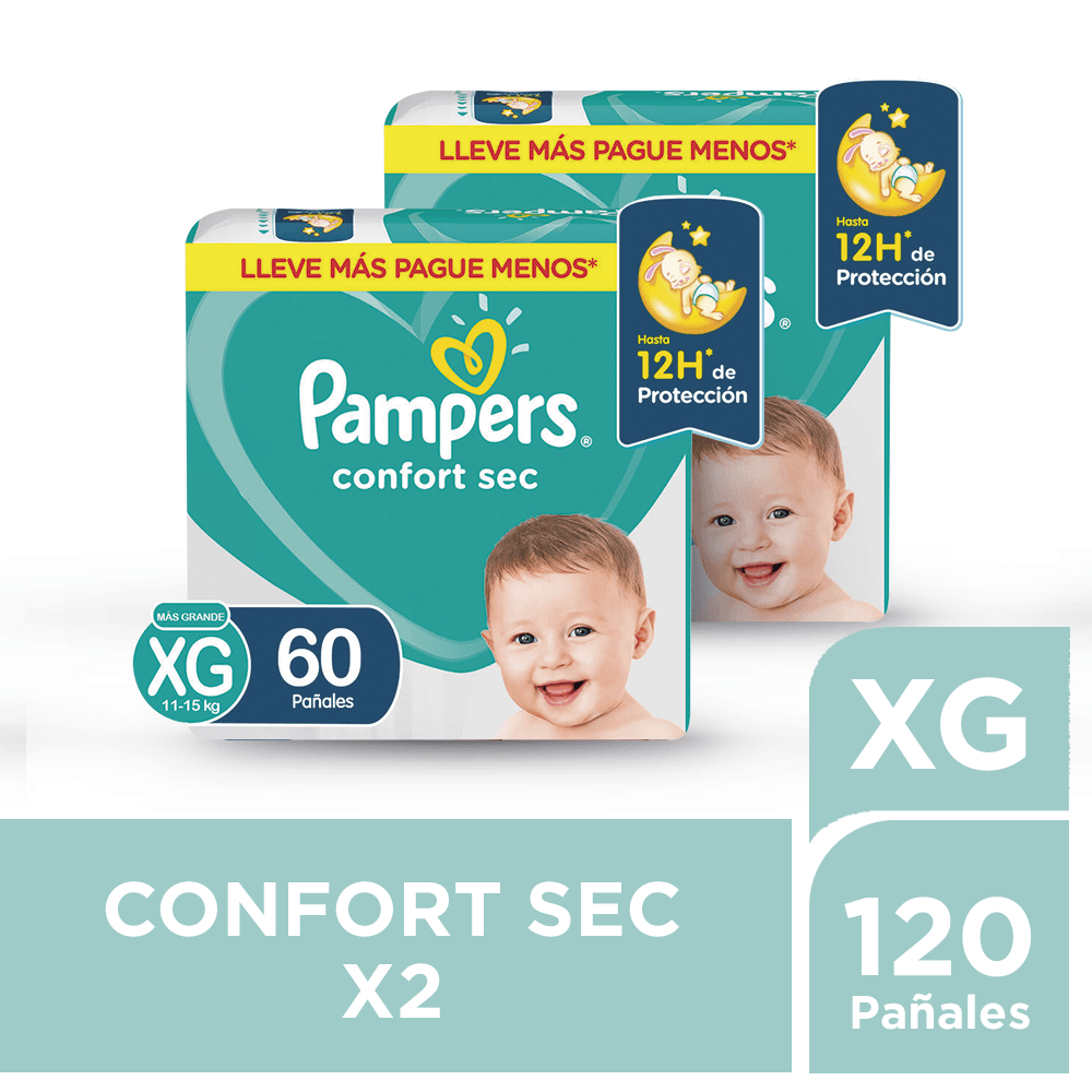 Pack Pañales para Bebé PAMPERS Confort Talla XG 60un Paquete 2un