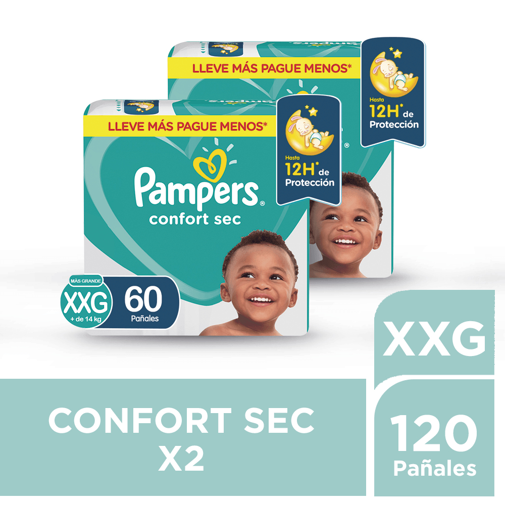 Pack Pañales para Bebé PAMPERS Confort Sec Talla XXG 60un Paquete 2un