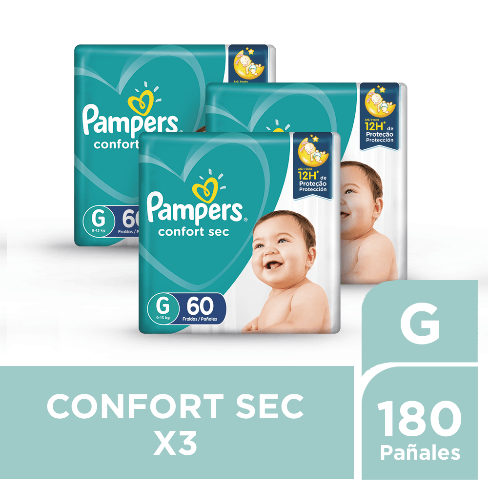 Pack Pañales para Bebé PAMPERS Confort Sec Talla G 60un Paquete 3un