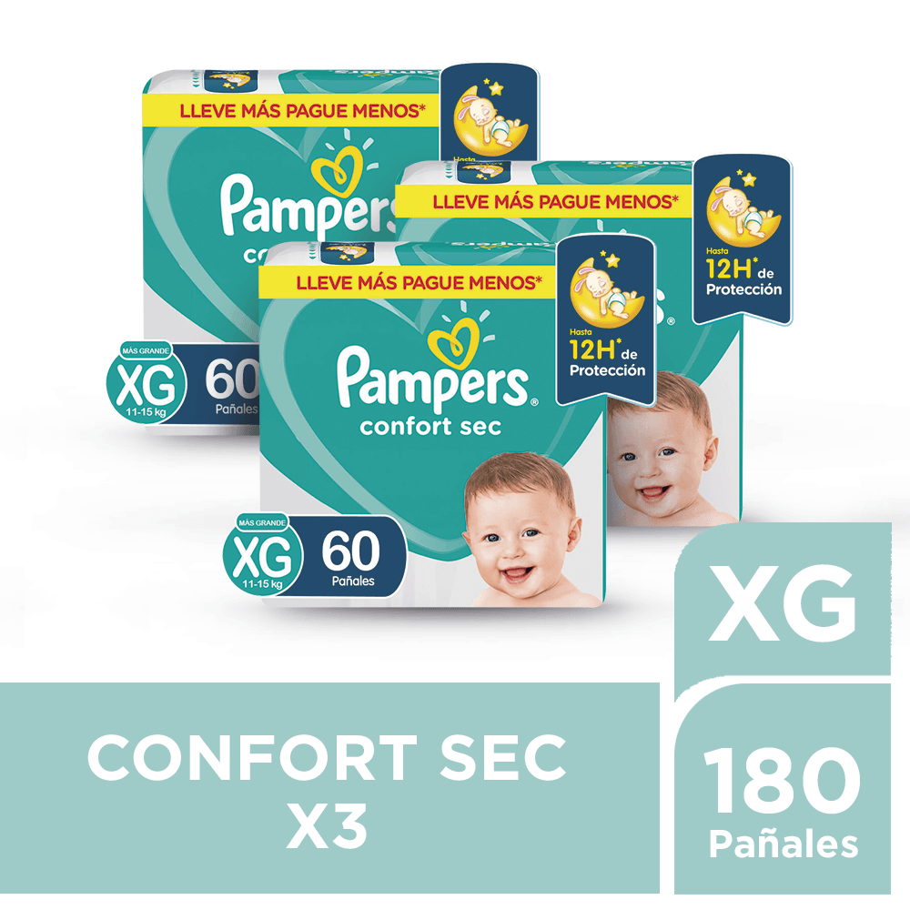 Pack Pañales para Bebé PAMPERS Confort Talla XG 60un Paquete 3un