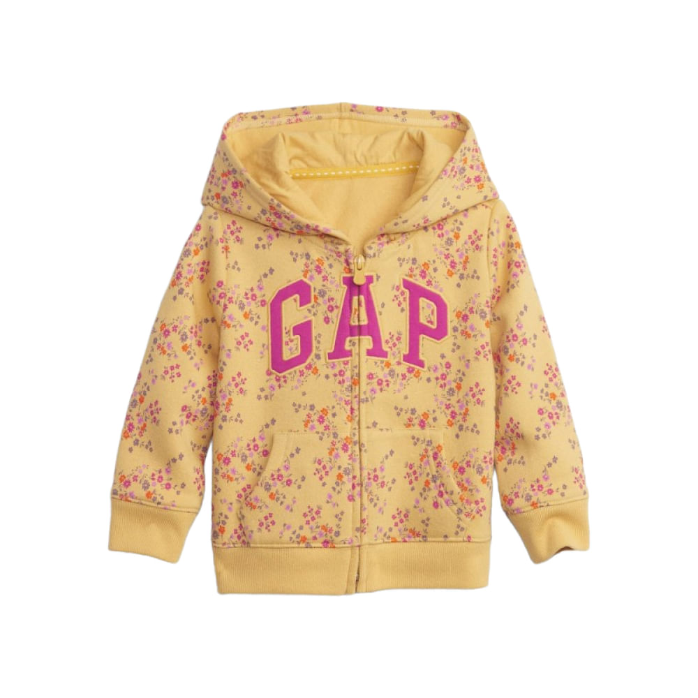 Polera Baby Gap con Capucha Amarilla Floral con Logo Gap para Niñas