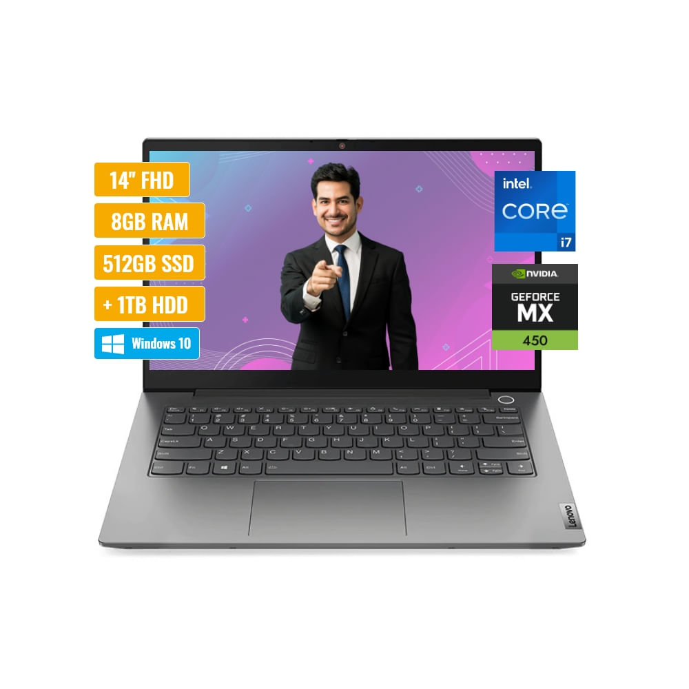 Laptop Lenovo Thinkbook Intel Core i7-1165G7 8GB RAM 512GB SSD y 1TB HDD 2GB MX450 14" Windows 10