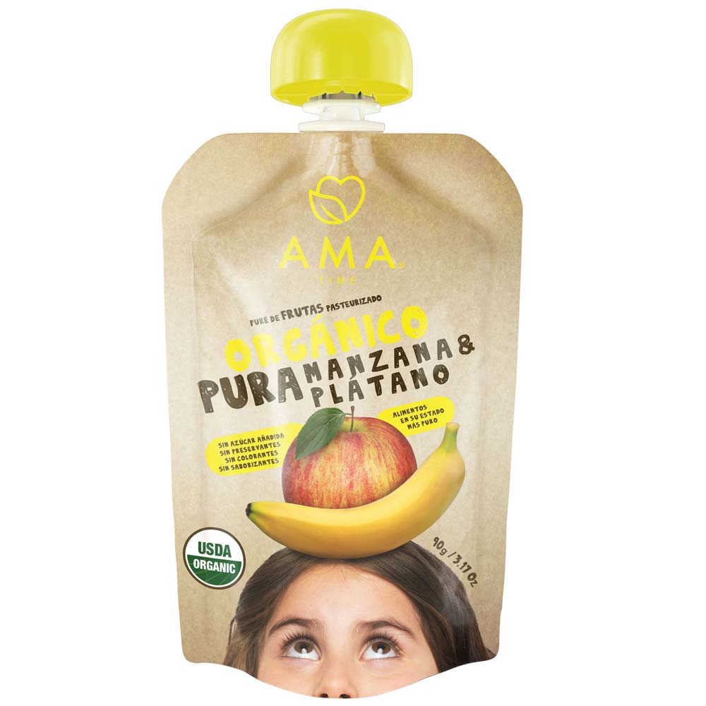 Puré de Manzana y Plátano Orgánico AMA TIME Doypack 90g