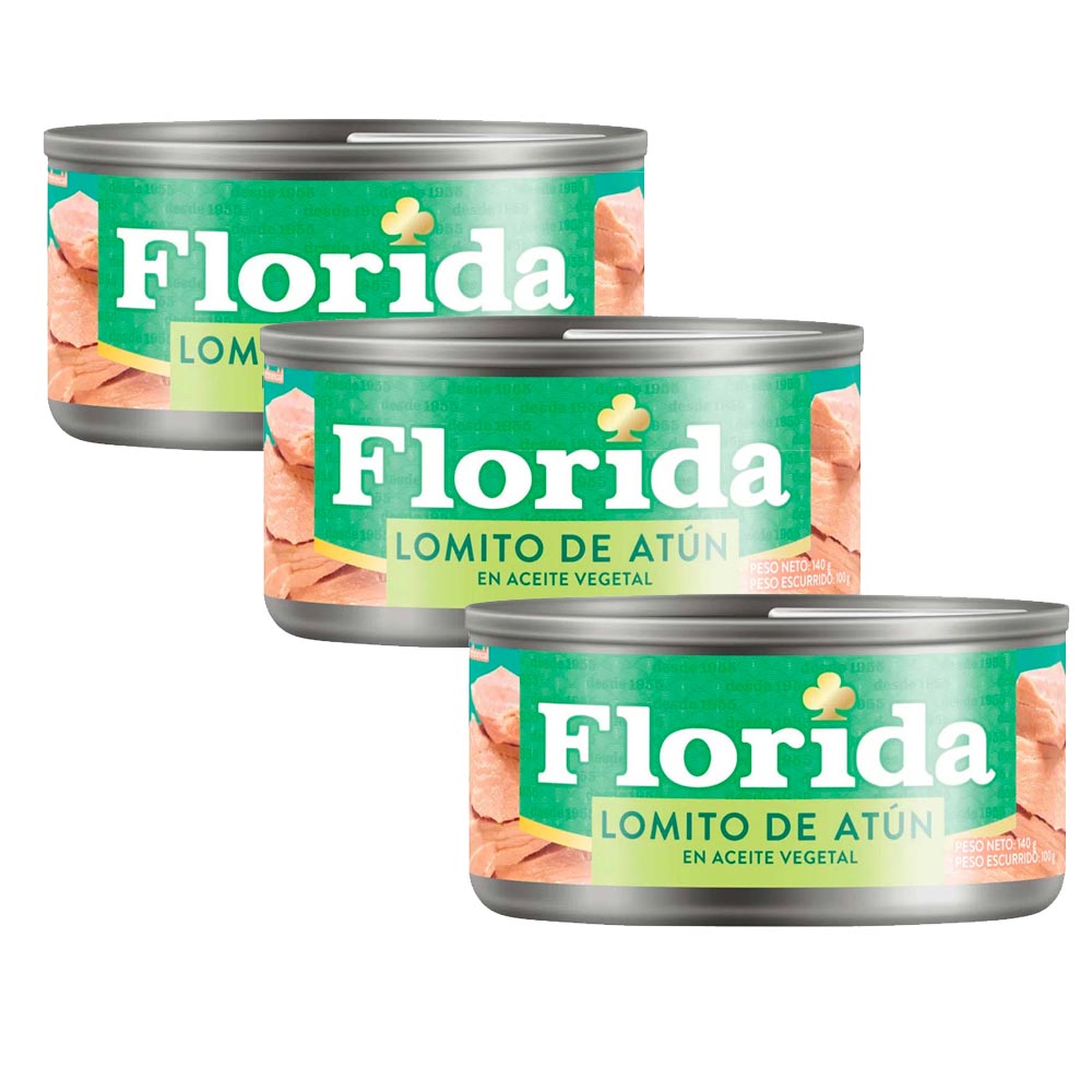 Pack Lomito de Atún en Aceite Vegetal FLORIDA Lata 140g x3un