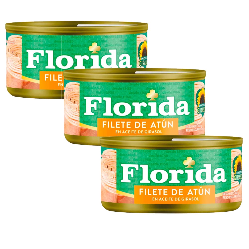 Pack Filete de Atún con Aceite Girasol FLORIDA Lata 140g x3un