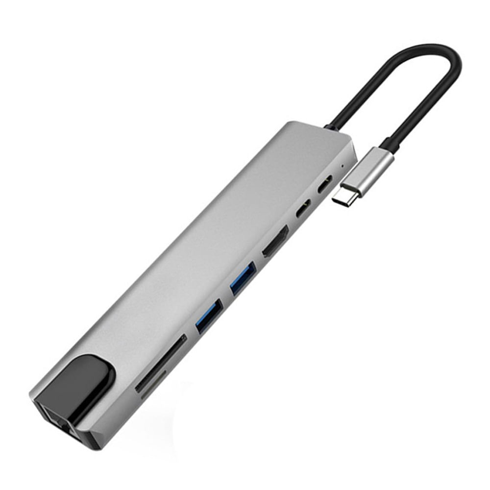 Adaptador Tipo C A Hmdi 4k Usb 3.0 Lan 8 En 1 Multipuerto SD TF