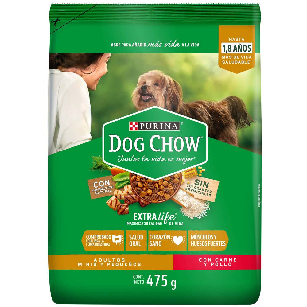 Comida para Perros DOG CHOW Adulto Raza Pequeña Carne y Pollo Bolsa 475g
