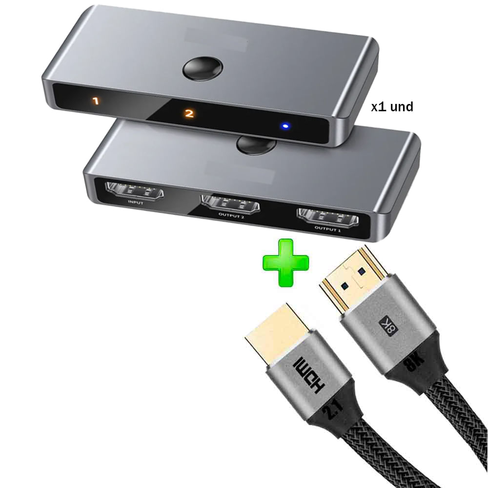 Pack Switcher HDMI Bidireccional 4K 60Hz 2 en 1 + Cable HDMI 2.1