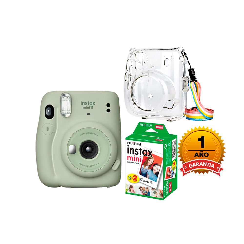 Camara Fujifilm Mini 11 Instax Verde Pastel+Peliculax20un+Estu Trans