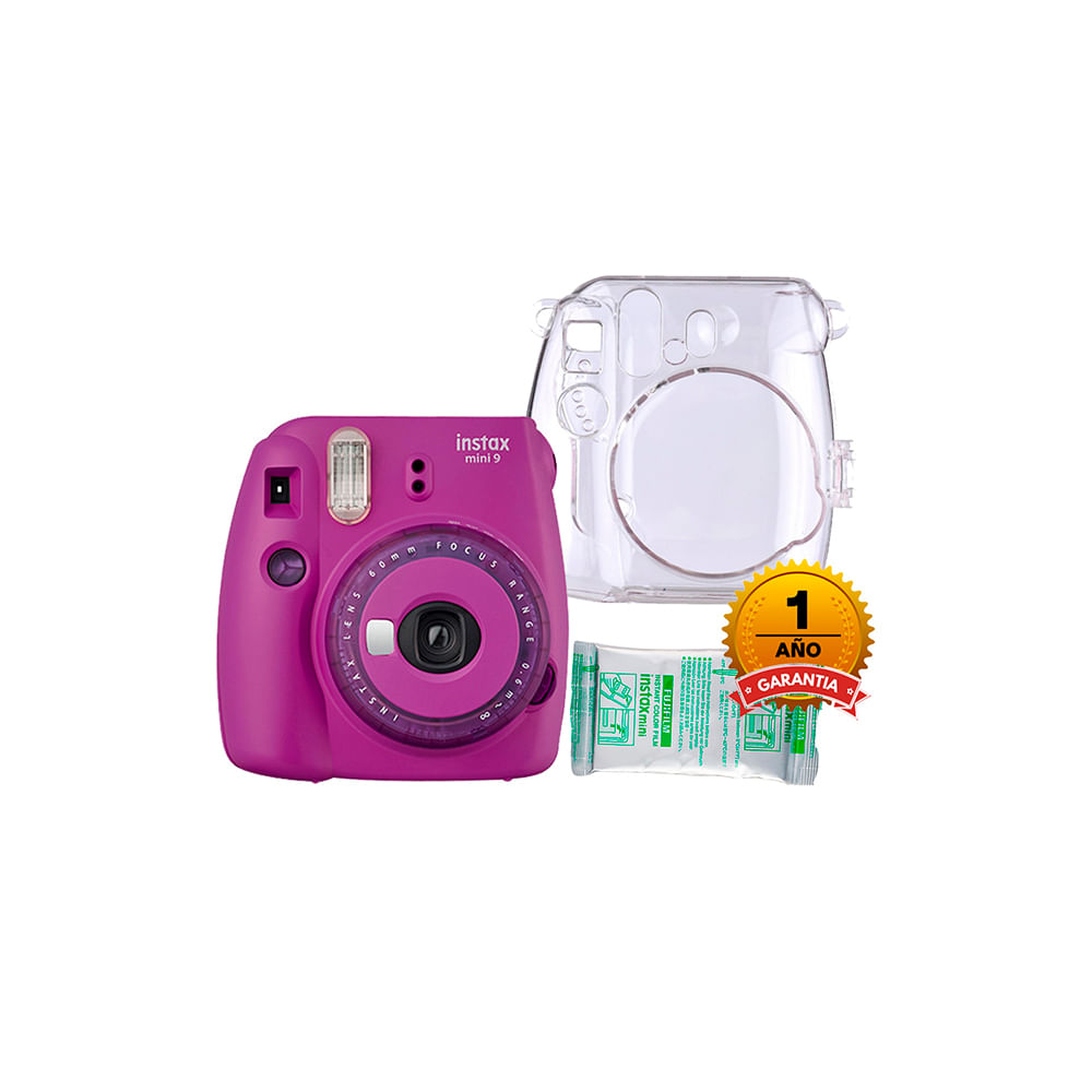 Camara Fujifilm Mini 9 Instax Clear Purple+Pelicula x10un+Estuche Trans