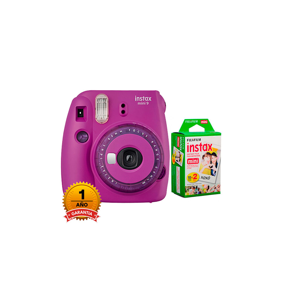 Camara Fujifilm Mini 9 Instax Clear Purple+Pack Pelicula x20unid